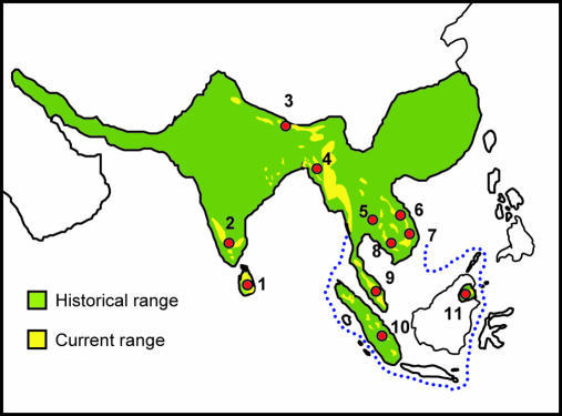 Asian Elephant Range and Sampling LocationsCentral samp | Open-i