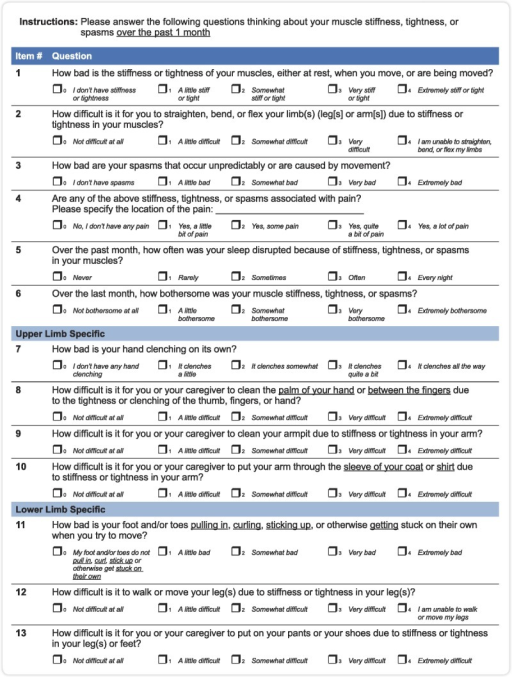 Spasticity screening tool items: final version. | Open-i