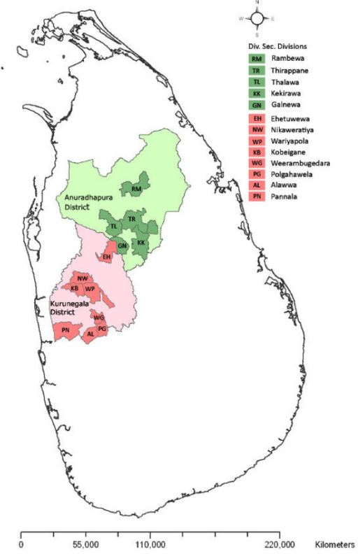 Map of Sri Lanka showing the selected Divisional Secret | Open-i