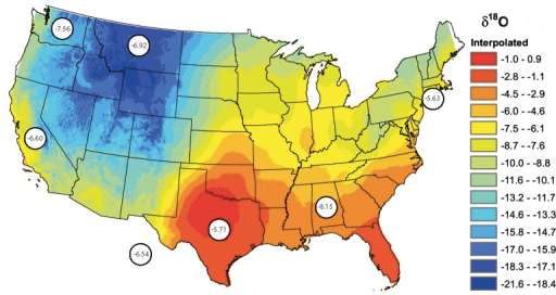 Map of 18O in drinking water across the United States.T | Open-i