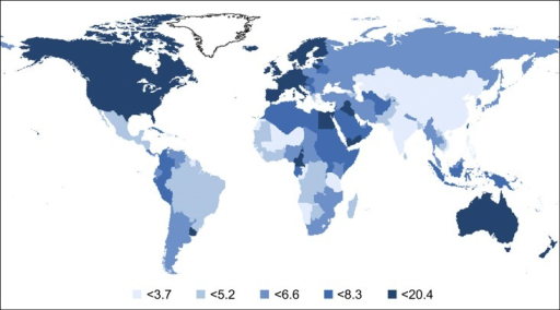 World map of the estimated age-standardized incidence r | Open-i