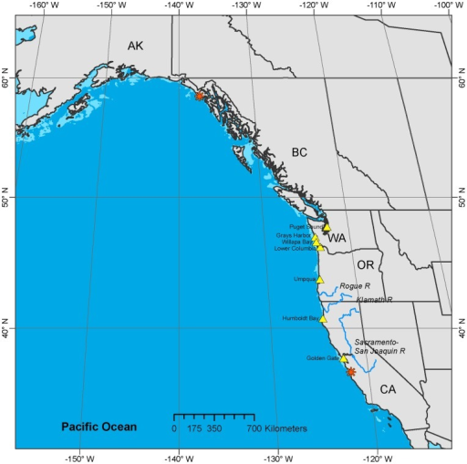 Documented distribution of Green Sturgeon in North Amer | Open-i