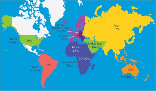 World map containing percentages of infertility cases p | Open-i