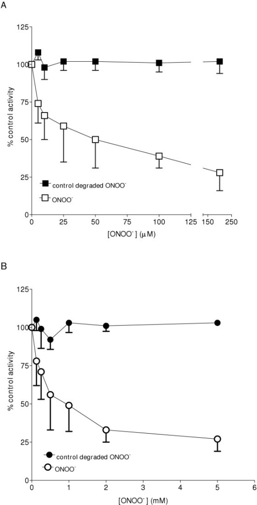 ONOO--mediated inactivation of HO-1 and HO-2. Rat splee
