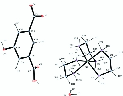 Molecular structure of [Ni(C2H8N2)3] [C8H4O5]. H2O, wit | Open-i