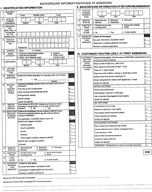 Printable Nursing Assessment Forms Mds