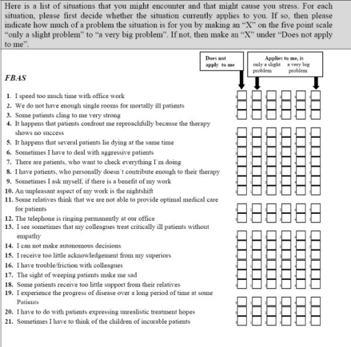 " Stress Questionnaire of physicians and nurses (F | Open-i